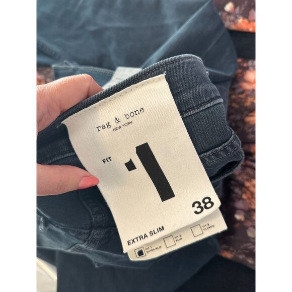 RAG & BONE Mens 38 x 35 Fit 1 Extra Slim Stretch Blue Black Denim Jeans NWT $250 - Picture 2 of 8